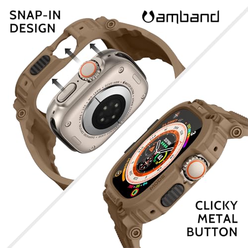 Image of amBand for Apple Watch Ultra 3 /2 /1 Screen Protector, M1 Sport Series Tough Case Fits iPhone Ultra Watch Bands 49mm, Outdoor Activities Essential Full Body Protection for Hiking Cycling - Desert Tan