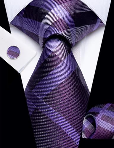 Image of YourTies Striped Plaid Ties for Men Silk Formal Necktie Set | 3.15 inch(8cm) Woven Jacquard Mens Ties with Necktie Pocket Square Cufflink Tie Clip Lapel Pin for Wedding Business Party