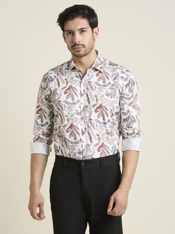 Image of MARK & ALBERT Men's Printed Full Sleeves Regular Fit Shirt Blue | 100% Cotton Stretchable Fabric