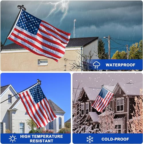 6FT Black Flag Pole Kit with Solar Light for House - 126 LED Light Solar Powered, Tangle Free Metal Flagpole - 10 Hour Dusk to Dawn Flagpole Set for Outdoors Decor(Not Include Flag) - Thumbnail 5