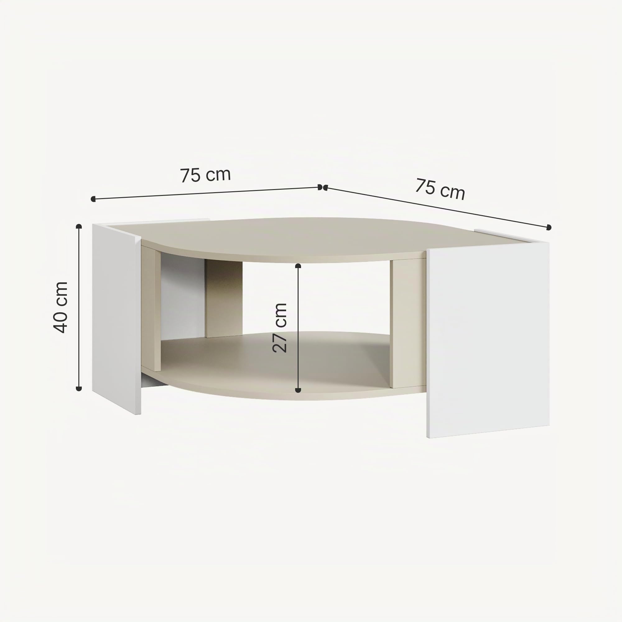 [en.casa] Tavolino Centrale da Salotto con Piano Curvo Tavolo Basso da Caffè con Ripiano Vano Aperto per Soggiorno Living Studio 75 x 75 x 40 cm - Bianco/Color Avena Oatmeal