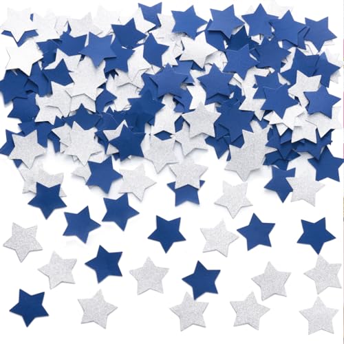 Image of MOWO Blue and Silver Star Confetti Table Decoration for Birthday Graduation Winter Retirement Bachelor Theme Party,1.2 inch in Diameter,200 Counts