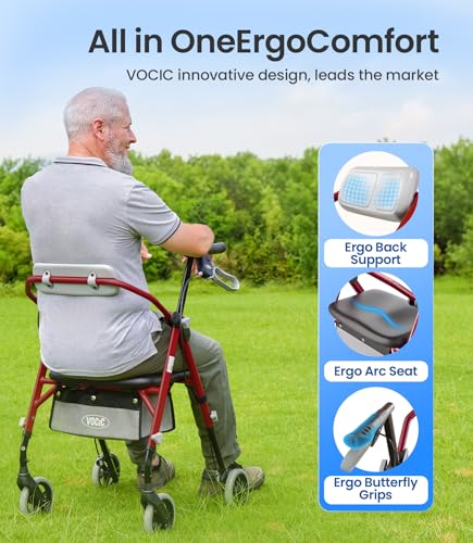Image of VOCIC Z11 Rollator Walker for Seniors with Seat, 380 LBS | Lightweight Design with Ergo Seat & Backrest, Height Adjustable & Easily Foldable for Seniors' Mobility, Blue