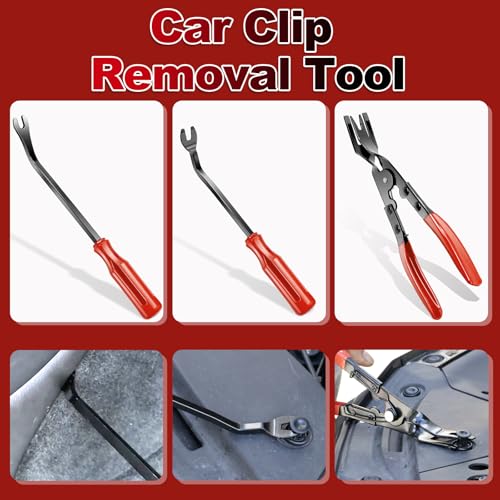 Image of Keze 7 Pcs Auto Trim Removal Tool Kit for Car Panel Dashboard Door Clips and Upholstery with Plastic Pry Tool & Clip Pliers - No Scratch Design Professional Automotive Repair Tools Set, Red