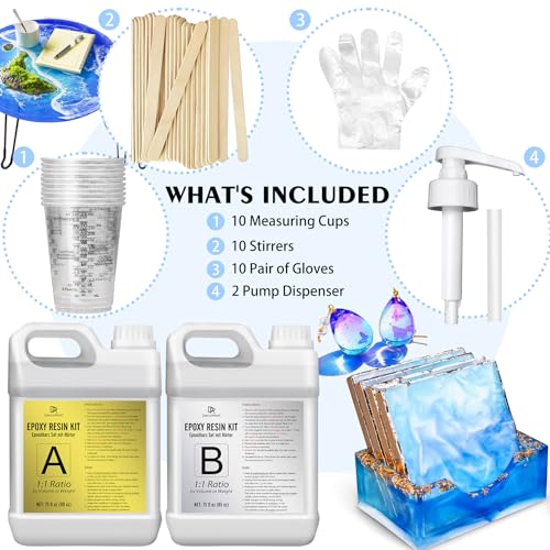 Epoxy Resin Kit, 4.4L / 175oz Crystal Clear Self-Leveling Epoxy Resin with Pump for DIY Resin Art Table Top, Jewelry Making - Image 2