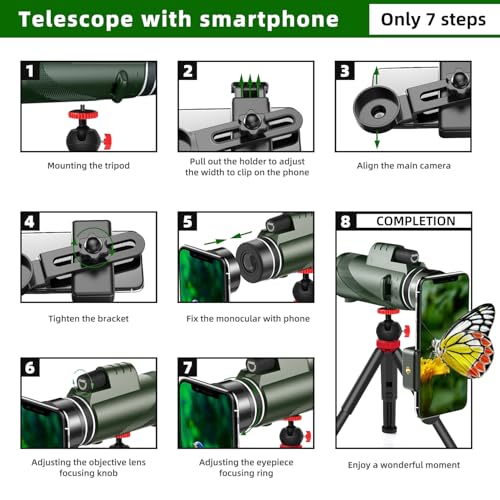 Image of 40X60 High Power Monocular Telescope with Tripod & Phone Adapter, HD Low Light Vision for Adults, Perfect for Wildlife Watching, Hiking, Camping and Sporting Events