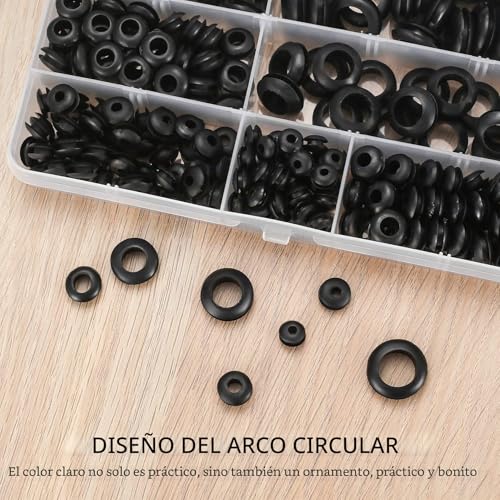 Miniatura 5 de 260 Piezas Pasacables De Goma, Kit De Arandelas, 7 Tamaños Eléctrico Pasamuros Para Alambre, Enchufe Cables Autos Motocicletas - Negro