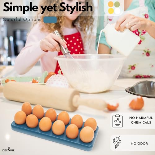 DECOMIL Bandeja de madeira para ovos para geladeira, suporte para ovos de madeira de acácia, suporte