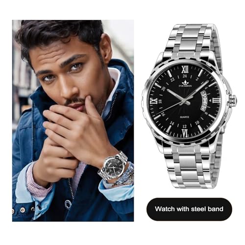 Image of Oligitdi Men's Watches Fashion Luxury Waterproof Date Functional Wrist Watch Quartz Wristwatches for Stainless Steel Band (Black)