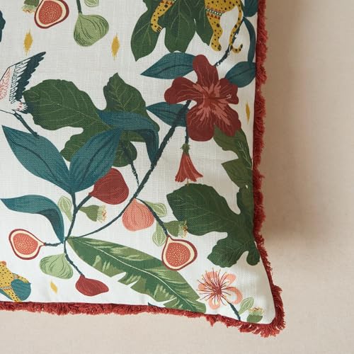 Image of Chumbak Wild Bloom Cushion Cover 20 inch Green Cotton Decorative Pillow Case for Sofa Couch Bed and Living Room Home Decor Handcrafted Design Lost in Paradise Collection