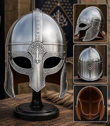Helmet 18 Gauge Steel Silver Polished Armor with Leather Liner, Warrior Cosplay Helmet Adult Collectible