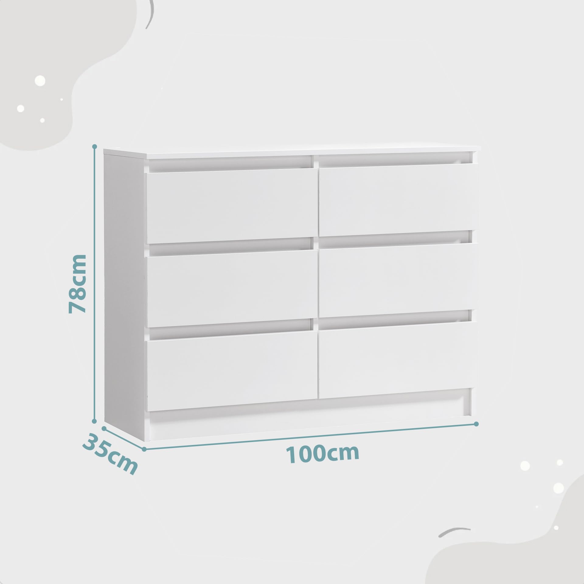 Cassettiera larga 100 cm con 6 cassetti cassettiera bianca cassettiera in legno cassettiera alta camera da letto soggiorno corridoio ufficio organizzatore larghezza 100 cm altezza 78 cm