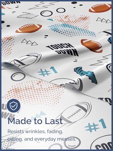 Image of Kids Twin Size Touchdown! Football Bed Sheets - 3 Piece Kids Sheet Set | Touchdown! Football Themed Bedding, Ultra-Soft, Cute & Cozy, Breathable & Machine Washable, Bed Set for Boys, Girls & Teens