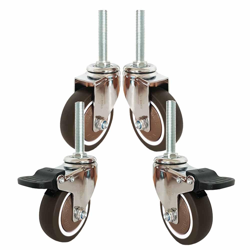 Roulettes pivotantes avec tige filetée M12 x 60 mm en caoutchouc pour chariot