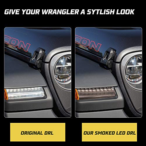 BUNKER INDUST LED Daytime Running Lights with Sequential Turn Signal for Jeep Wrangler JL 2018 2019 Fender JL DRL Turn Signal Wheel Eyebrow Light,Smoke Lens(USA Version)