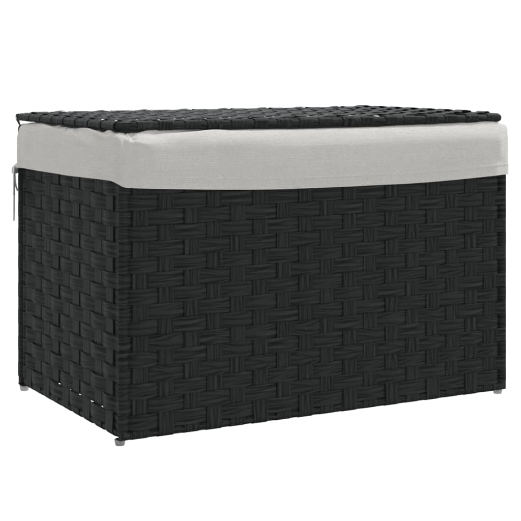 Cesto portabiancheria con coperchio 55,5 x 35 x 34 cm in rattan nero | Tasca interna pieghevole, rimovibile, resistente alle intemperie, maniglia per bagno