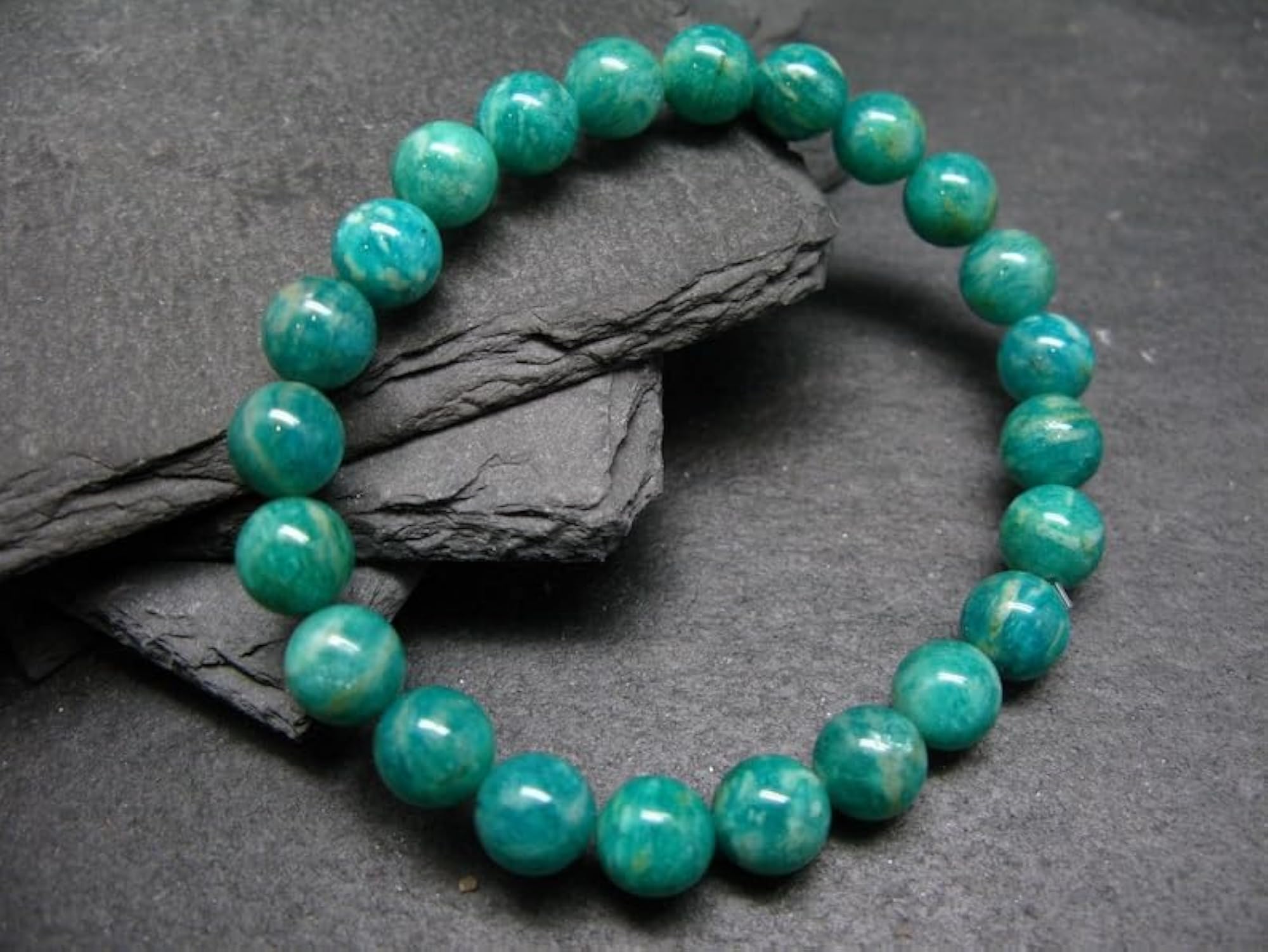 Unisex Natural Russian Amazonite 8mm Round Bead Stretchable Bracelet