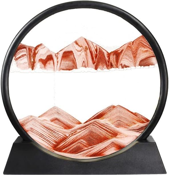 12" 3D Square Glass Moving Flowing Sand Art Display Sandscape Motion Picture for Home Office Home Ornaments Glass Wall Art Kinetic Sand Tools (Red)