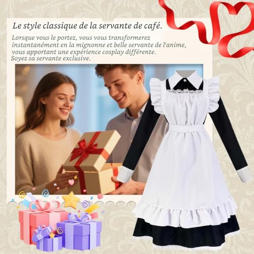 Hamanasu Robe de Maid Costume Cospaly à manches longues pour femme française, avec robes, tabliers, couvre-chef, pour Halloween, carnaval, cosplay, taille 2XL – vue 8