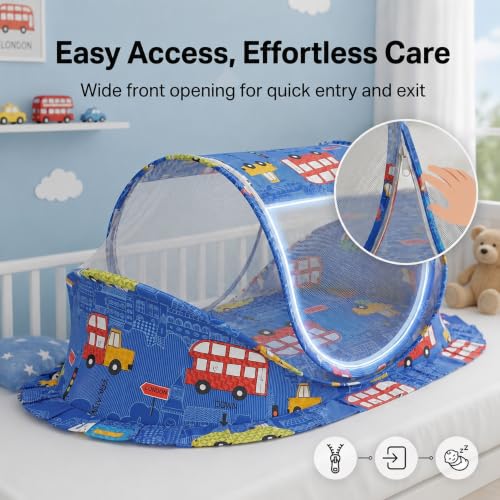 Image of StarAndDaisy Baby Mosquito net with Mattress for Baby, Portable Baby Lounger for Kids, Breathable mesh Mosquito Net. (Car Print;)