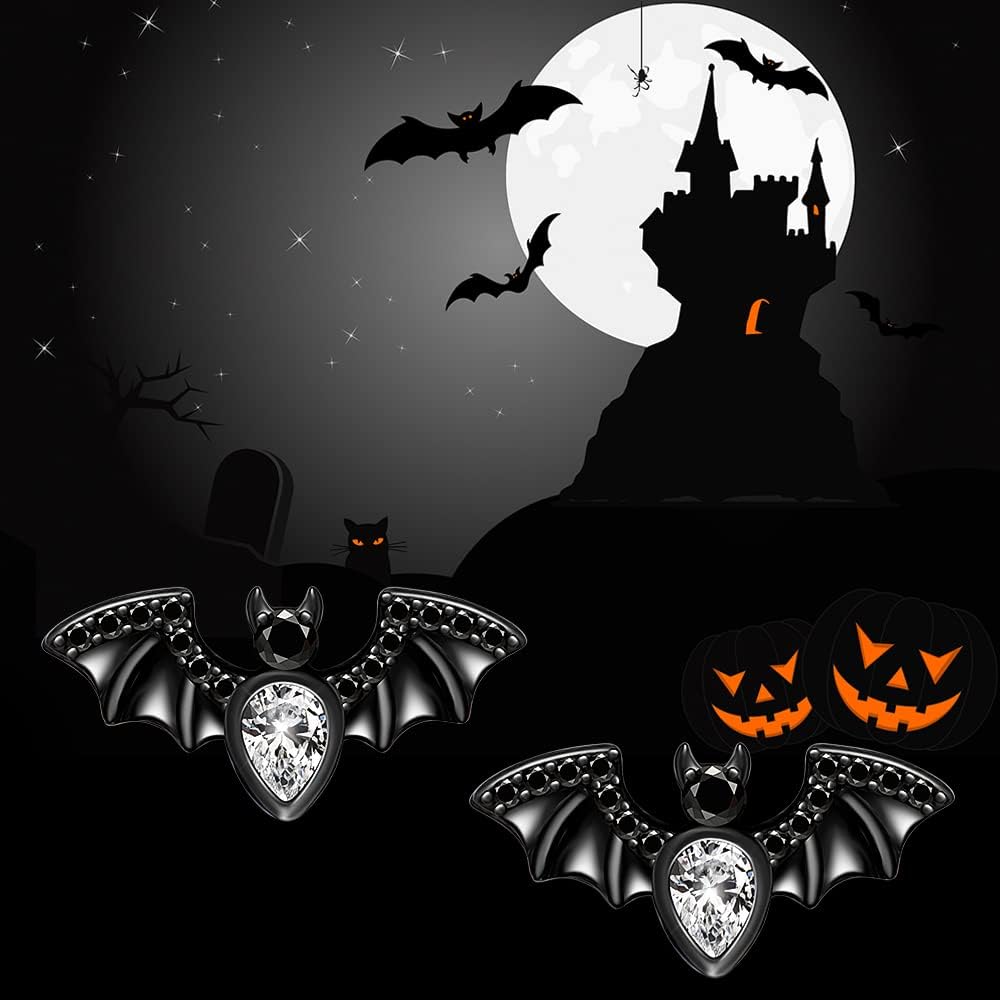 Bat Earrings Studs Sterling Silver Spooky Bat Earrings for Women Halloween Gothic Black Jewelry - Image 9