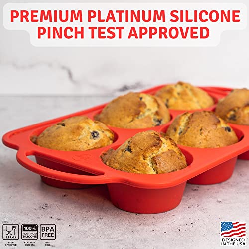 Bake Boss Silicone Muffin Pan & Cupcake Maker - 6 Cup Regular Size Sturdy Metal Handle - Perfect For Keto Paleo Vegan Muffin Recipes - Top Standard Size Nonstick Silicon Molds #TOP5