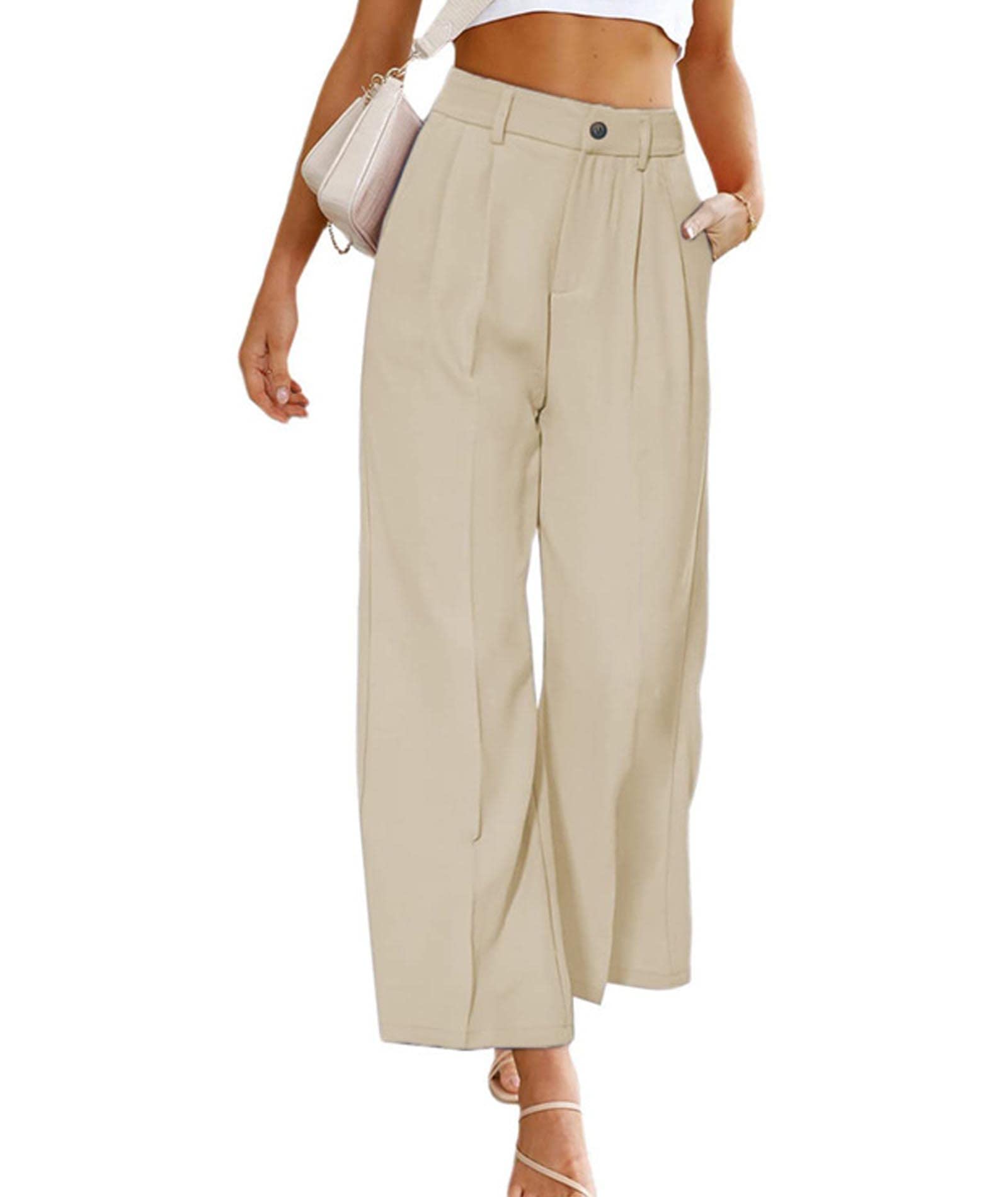 SEMATOMALA Womens Wide Leg Work Pants High Elastic Waisted Palazzo Business Trousers Long Straight Suit Pants