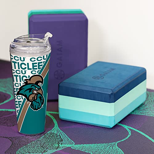 Rico-Industries-NCAA-Coastal-Carolina-Chanticleers-Standard-24oz-Acrylic-Tumbler-with-Hinged-Lid-Officially-Licensed-Double-Wall-Tumbler-with-StrawWhite