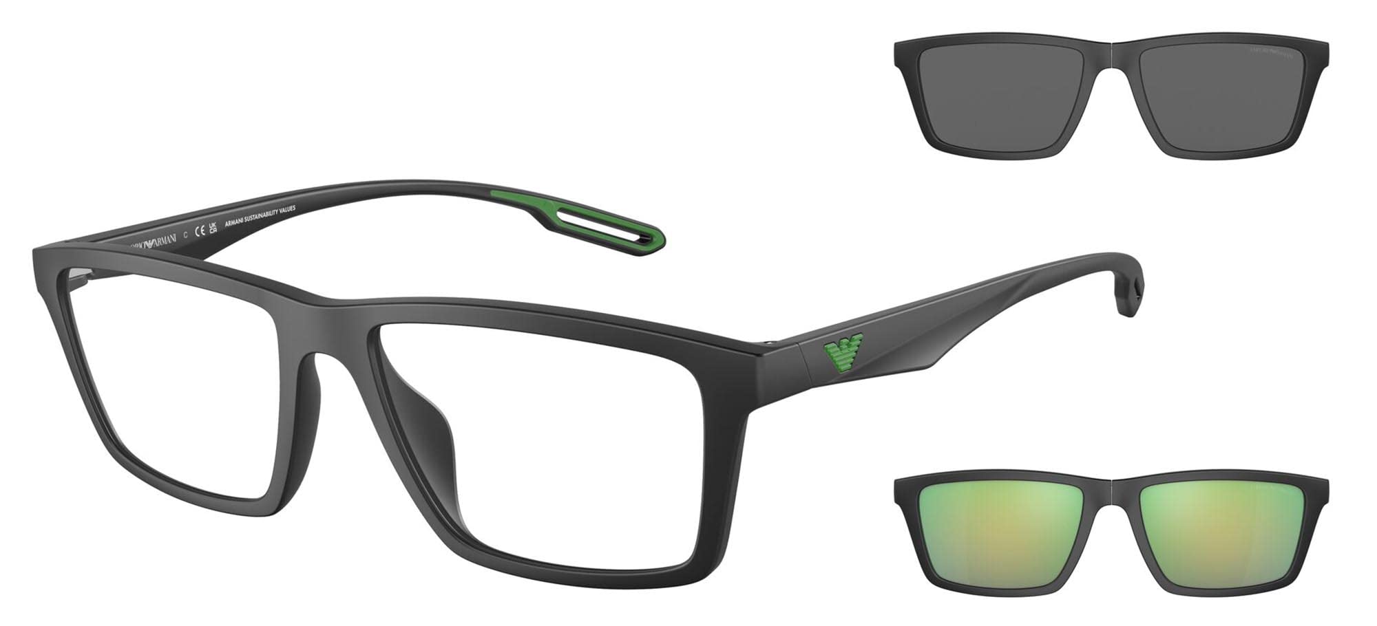 Emporio ArmaniMen's Ea4189u Universal Fit Prescription Eyewear Frames with Two Interchangeable Sun Clip-ons Rectangular
