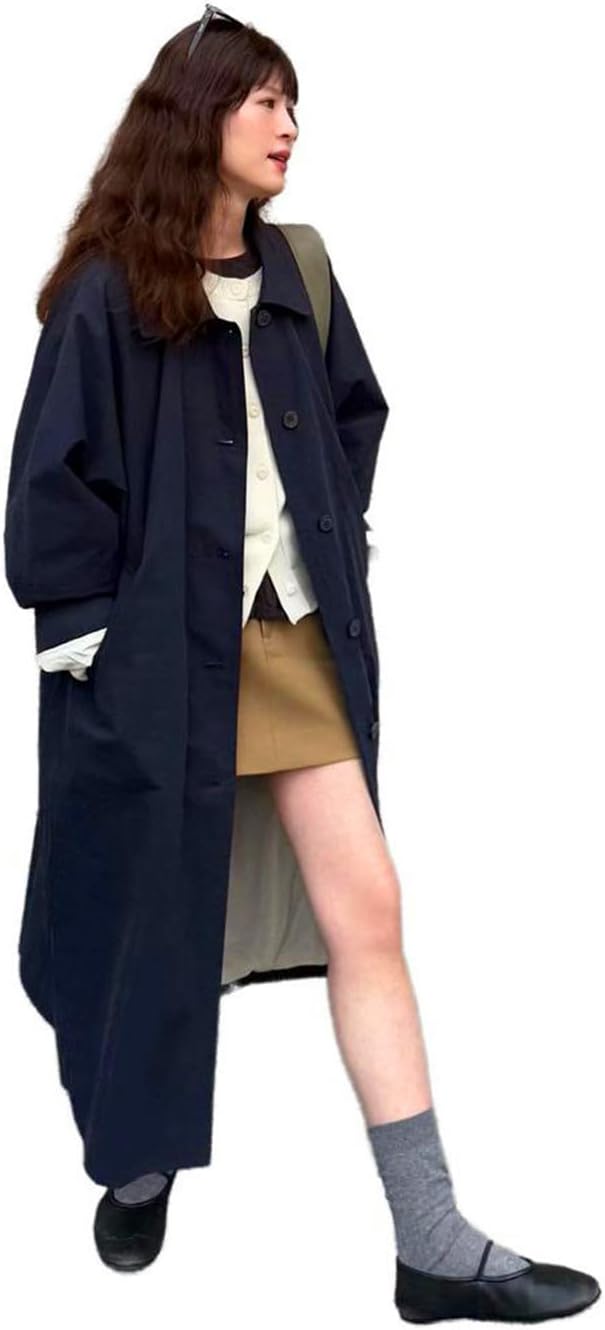 HSQIBAOER Women's Overcoats Long Trench Coat Spring Fall Korean Japanese British Style Casual Jacket for Women