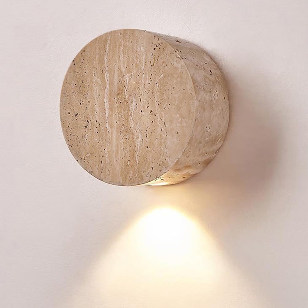 SXSCARKX G4 Socket Stone Wall Lamp Indoor Yellow Travertine Light Fixture American Sconce Nordic Minimalist Hardwired Interior Decor Mounted For Bedroom Living Room Hallway Corridor