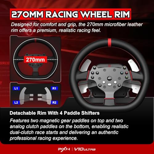 Image of PXN V10 Ultra Direct Drive Racing Wheel, 3.2Nm Force Feedback, Hall Effect Metal Pedals, 4 Aluminum Paddle Shifters, Sim Racing Wheel for PC, PS4, Xbox Series