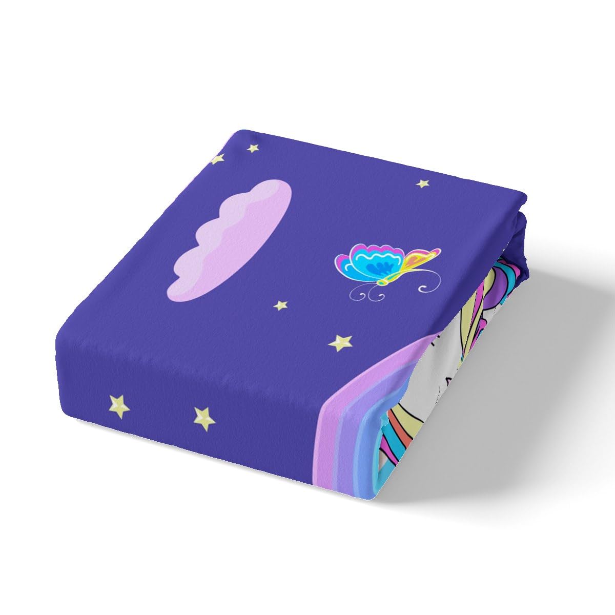 Lindo juego de sábanas de unicornio arcoíris para niñas, juego de sábanas de unicornio de dibujos animados con bolsillo profundo para niños, juego de ropa de cama de unicornio mágico con estampado de