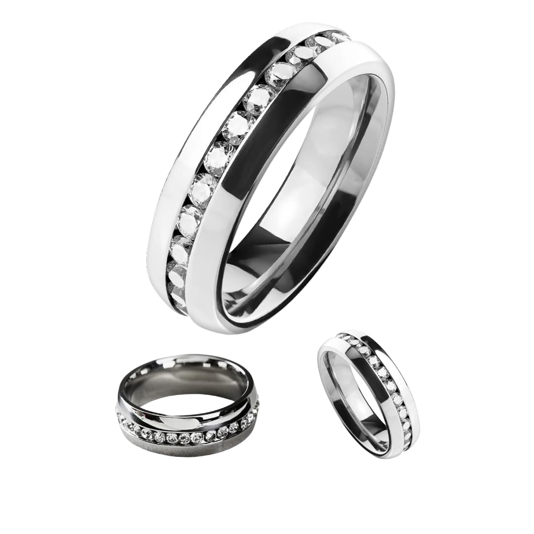 TOMIX Anillo Mujer Plata,Titanio y Piedras de Circonita|Alianzas Mujer y Hombre Titanio|Anillo de compromiso Titanio y piedras