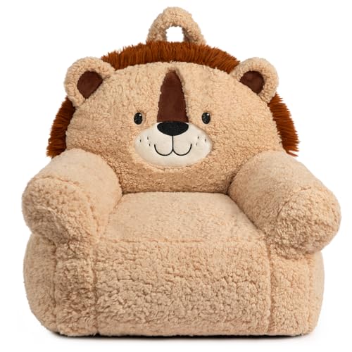 BEJOY Canapé confortable pour enfant, fauteuil rembourré en mousse, canapé simple et douillet en sherpa pour garçons et filles, lion
