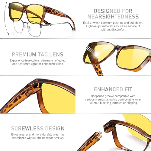 Image of GEGURI Night Vision Glasses, Night Driving Fit Over Glasses Polarized Anti-Glare for Men & Women Yellow Lens, Normal