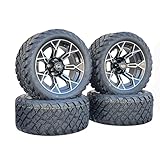 14 Inch Machined Black Panther Golf Cart Wheels & Tires Set of 4, 23x10-14 All Terrain Tires DOT Certified Golf Car Wheels Compatible with EZGO, Club Car, YMH, 5 or 6' Lift Kit Required