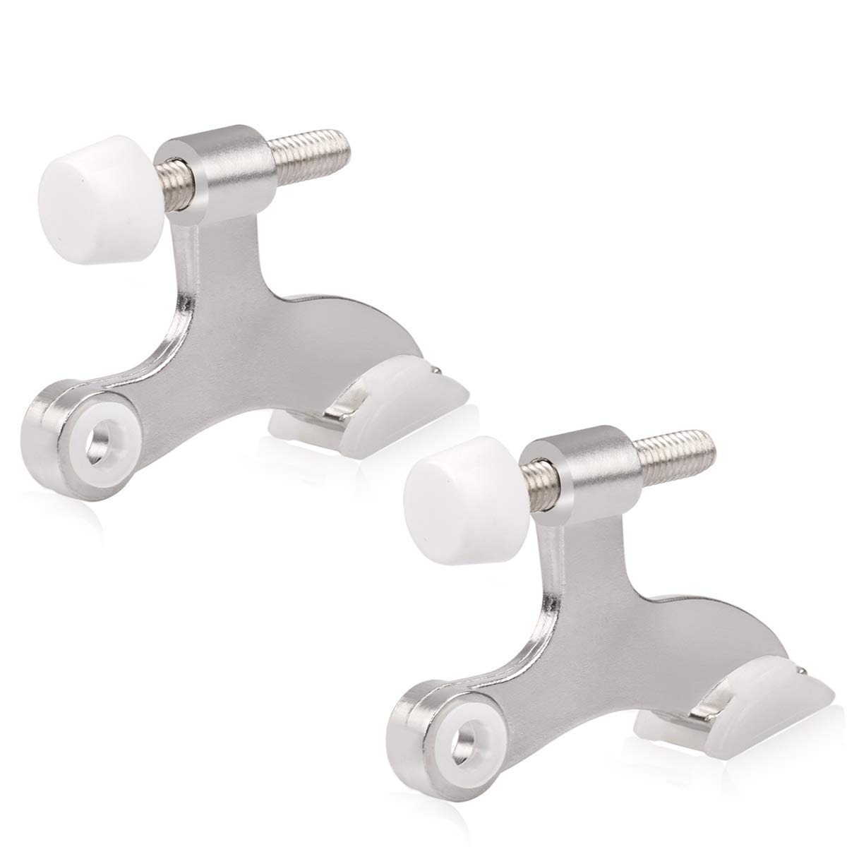 2 Pack Hinge Pin Satin Nickel Door Stopper,Adjustable Deluxe Heavy Duty Door Stopper 2-1/2"x1-3/4,with White Rubber Bumper Tips
