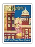 Pakistan - Wazir Khan's Mosque - Lahore, Pakistan - Muslim Architecture - Vintage Travel Poster c.1950s - Master Art Print 9in x 12in