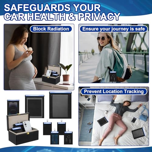 Image of Dansydaisy Key Storage Box & Protective Pouches Set (8 Pack) for Car Key Fob, Phone, Tablet & Wallet - Waterproof, Fireproof Travel Organizer Case, Portable Storage Kit(Blue)
