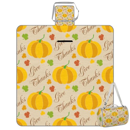 Shimoshe Picnic Blankets 57”x 59”, Thanksgiving Pumpkin Waterproof Sandproof Picnic Mat Lightweight Foldable Beach Blanket for Camping Park Grass Beach Outdoor Blanket