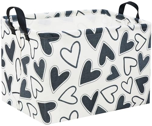 HIYAGON Rectangular Heart Basket Kids Storage Bin Basket Organizer Box Valentine Room Decor(Black Heart)