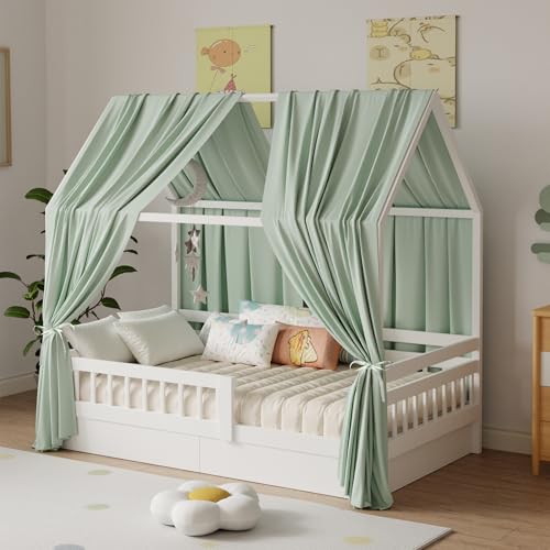 Zdada Hausbett Himmel, Betthimmel Hausbett Musselin mit 2 Stück Betthimmel, Stoffhimmel für Hausbetten Mädchen Jungen Baldachin Kinderbett Kinderzimmer Deko -67 x 270 cm Grün
