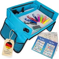 Mamas Reise Hacks Reisetisch Auto Kinder – [mit Tablet-Stopper & Autospielen] für Rücksitz & Autofahrt – Kindertisch Spieltisch Knietablett Maltisch Organizer Zubehör