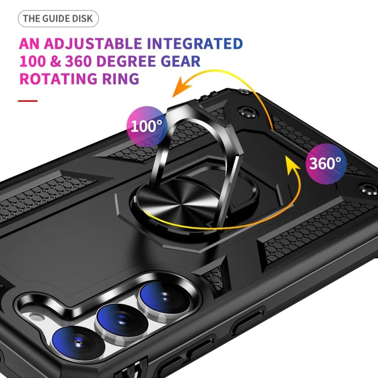 Image of ShieldTech Back Cover for Samsung Galaxy S23 Plus 5G | Rugged Armor Case with Ring Stand | 360 Protection | Shockproof | Camera & Screen Guard (PC, Black)
