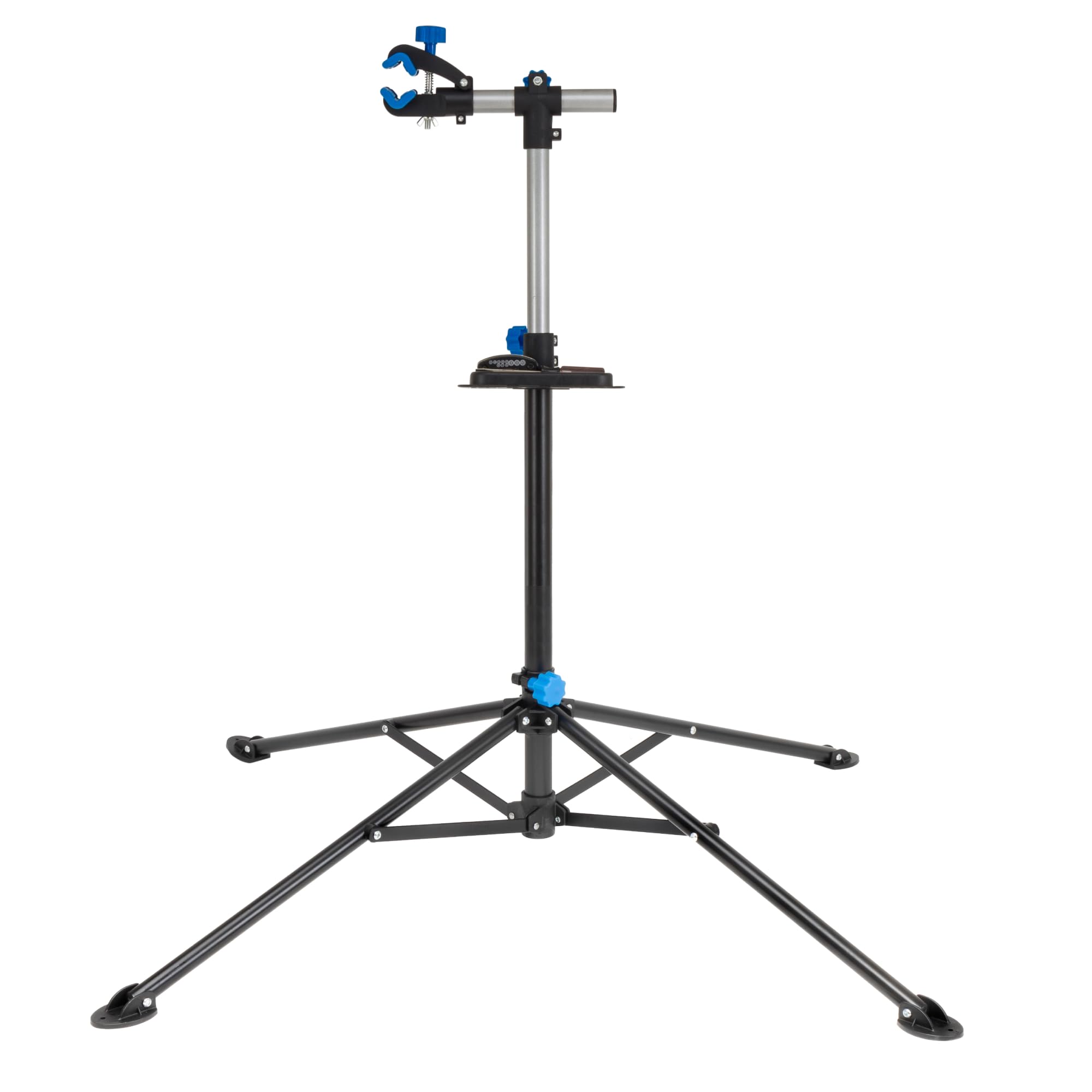 Revere Bike Repair Stand with Telescoping Arm, Rotating Clamp, Magnetic Tool Tray, and Adjustable Handlebar Rod - Heavy Duty, Sturdy, Adjustable