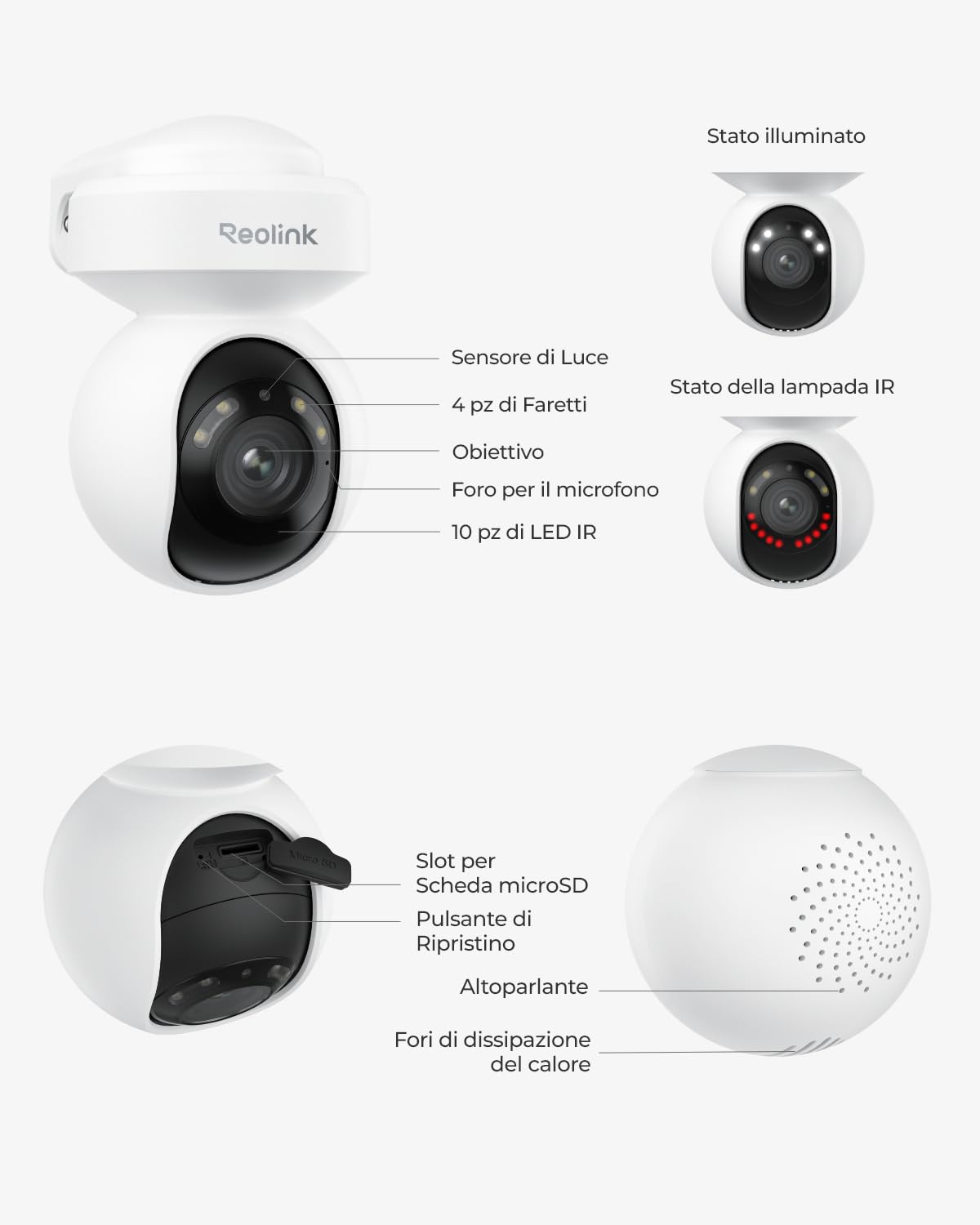 Reolink 4K PTZ Telecamera PoE Esterno, Panoramica a 355° e Inclinazione a 50°, Zoom Ottico 3X, Rilevamento di Uomo/Veicolo/Animale, Faretti, Audio Bidirezionale, Accesso Remoto, E1 Outdoor PoE