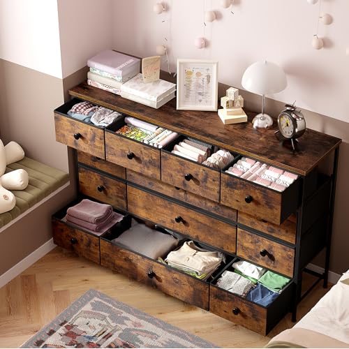 Brown Dresser with 13 Drawers for Bedroom & Closet