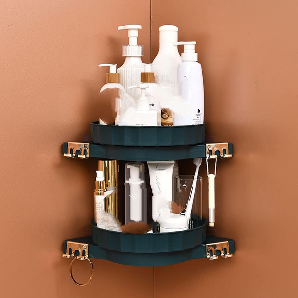 ZJHFFFG Shower Caddy Storage with 2 Tier Bathroom Basket Corner Shelf Organizer Plastic with Hooks Wall Mounted Rack