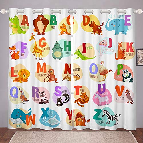 Alphabet Window Treatments Cute Cartoon English Alphabet Curtains for Child Boys Girls,Animal ABC Fish Pattern Window Curtains Ocean Sealife 26 Letters Bedroom Decor Colorful Educational Kids 84